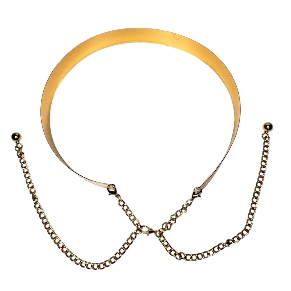 NWOT Gold Tone Hard Body Metal Chain Belt Women's Metallic Shiny Glitz Posh OS